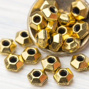 5mm Gold Heishi Beads, Faceted Heishi Beads, TierraCast Heishi Spacers, Small Hexagon Beads, Antique Gold Spacer Beads, Made in USA image 1