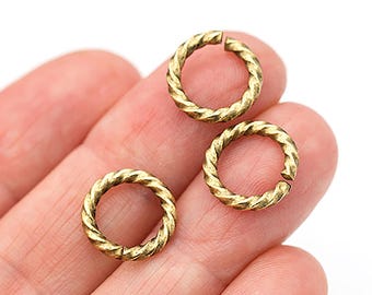 11mm Large Gold Twisted Rope Jump Rings, Large Rope Jumprings, Open Jump Rings, Very Durable, 24K Gold Plated Steel, Made in the USA
