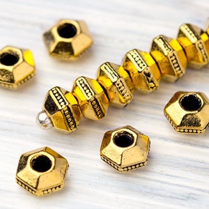 5mm Gold Heishi Beads, Faceted Heishi Beads, TierraCast Heishi Spacers, Small Hexagon Beads, Antique Gold Spacer Beads, Made in USA image 2