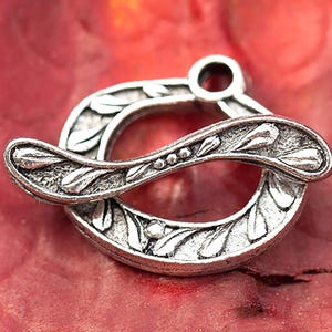 Berries and Leaves Small Toggle Clasp, Floral Toggle Clasp, Antique Silver, Made in the USA, 16mm