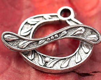 Fecho de alternância pequeno com desenho de frutos silvestres e folhas, fecho de alternância floral, prata antiga, fabricado nos EUA, 16 mm