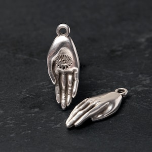 Silver Small Hand With Eye Pendant, Healing Hand Charm, Spiritual Hand Pendant, Made in Europe, Antique Silver, Lead and Nickel Free, 23mm