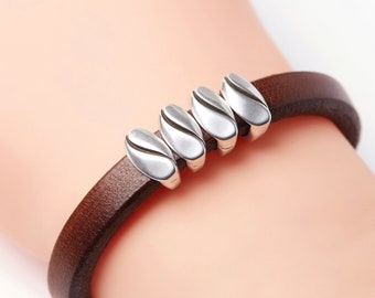 Regaliz Pulsera Silver Slider Bead, Silver Licorice Slider, Coffee Bean Bracelet Beads, Fine Silver Plated, Fits 10x6mm Cords – GP68
