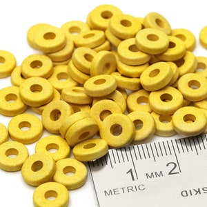 8mm Ceramic Round Washers, Flat Washer Beads, Yellow Disk Spacers, Clay Beads, Mykonos Greek Ceramic Beads, Made in Europe