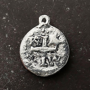 Ancient Cross Charm, Christian Charm, Hammered Silver Cross, Silver Coin Charm, Antique Silver, 19mm, Made in the USA