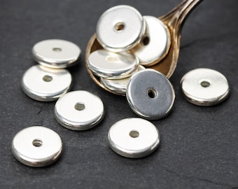 Cuentas planas de plata de 8 mm, espaciadores redondos Heishi, cuentas de disco Heishi de plata, disco Heishi TierraCast, fabricado en EE. UU.