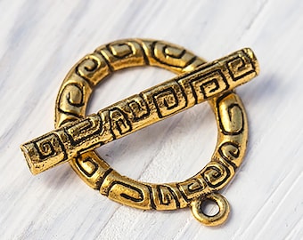 Greek Key Toggle Clasp, Eternity Toggle Clasp, Antique Gold, Made in the USA