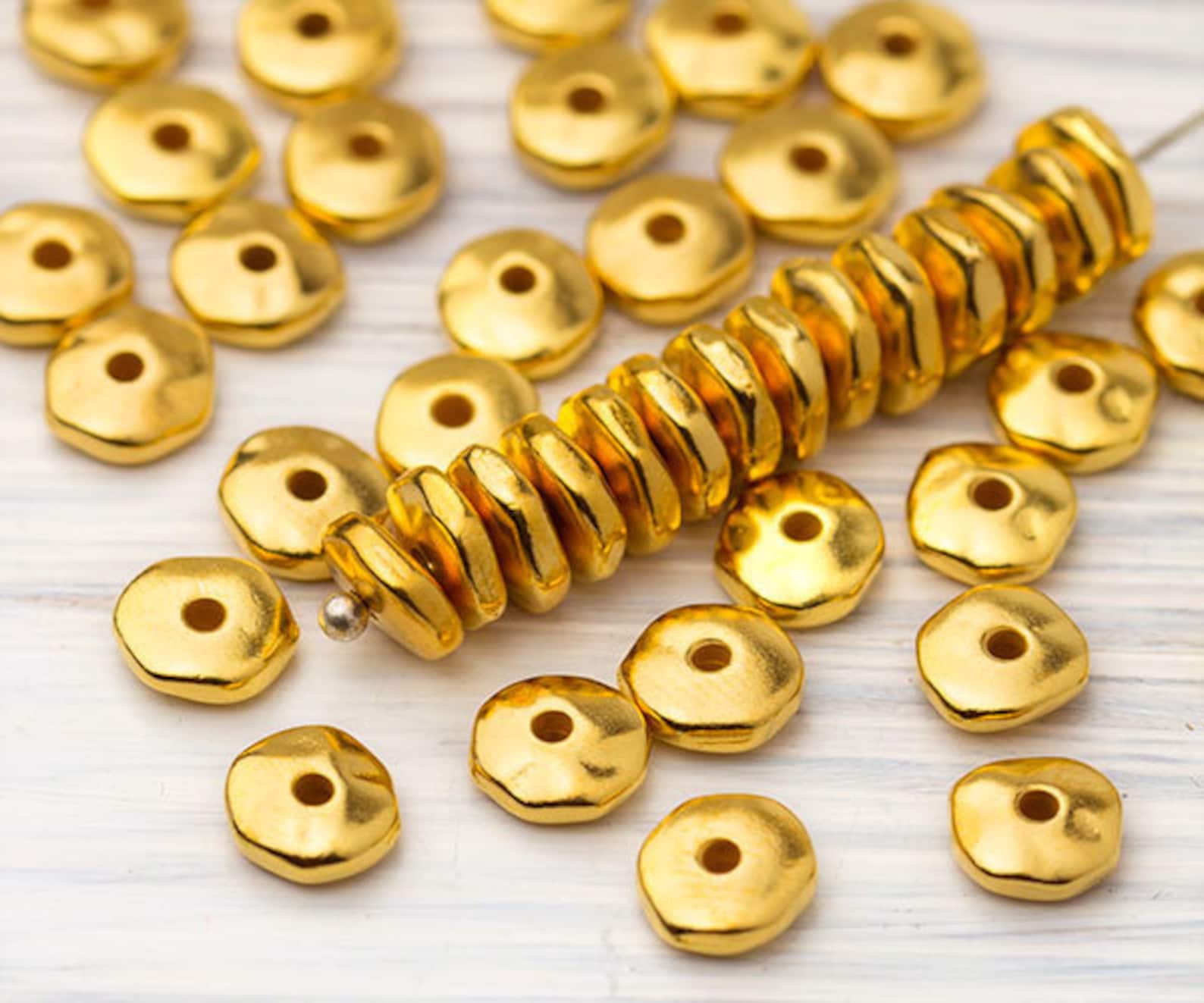 7mm Gold Heishi Beads Heishi Spacers Nugget Beads Gold Etsy