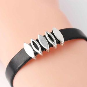 Silver Marquise Slider Beads for 10mm Flat Cords, Simple, Tiny, Leather Bracelet Sliders, Spacers, Fine Silver Plated Zamak, Made in Europe