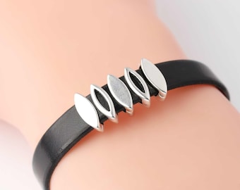 Cuentas deslizantes de marquesa de plata para cordones planos de 10 mm, simples, diminutos, deslizadores de pulsera de cuero, espaciadores, zamak plateado fino, hecho en Europa