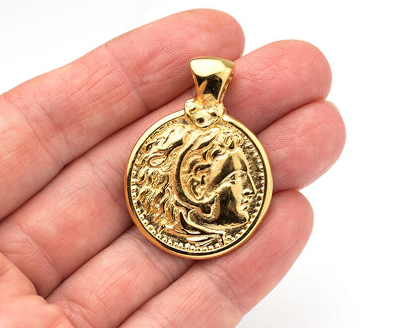 Alexander The Great Pendant with Bail GP24 Gold Plated Alexander The Great Gold Coin Pendant 25x35 mm Made in Greece 1 pc