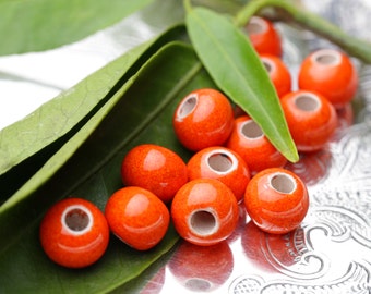 Perles de boule en céramique orange de 10 mm, perles vitrées à boule ronde, perles en céramique d’émail orange, grec Mykonos – MK120