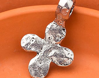 Silver Cross Pendant, Ancient Silver Cross, Hammered Cross Pendant With Bail, Antique Silver Rosary Cross, Made in the USA, 30x18mm