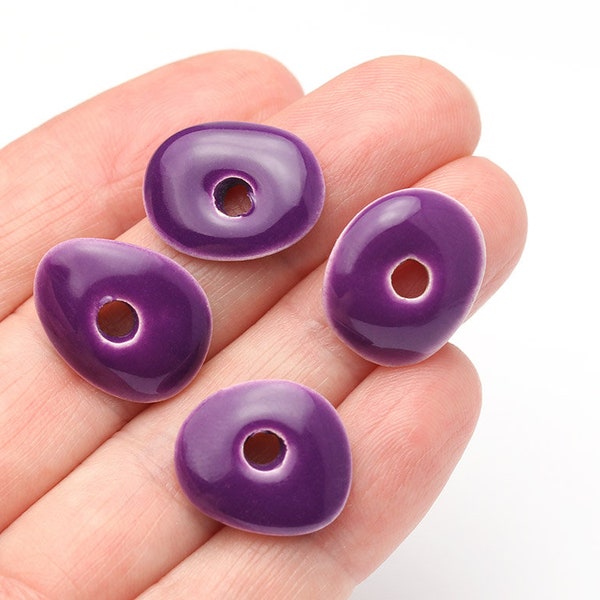 16mm Purple Enamel Ceramic Nuggets, Deep Purple Cornflake Chips, Glazed Disk Spacer Beads, Oval Washers, Mykonos Greek