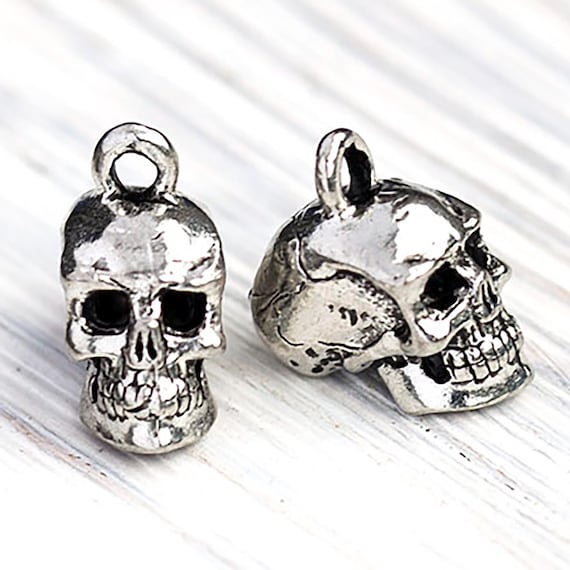 3D Skull Charm, Silver Skull Charm, Spooky Charm, Skull Pendant, Antique Silver, Made in the USA, 15x8mm