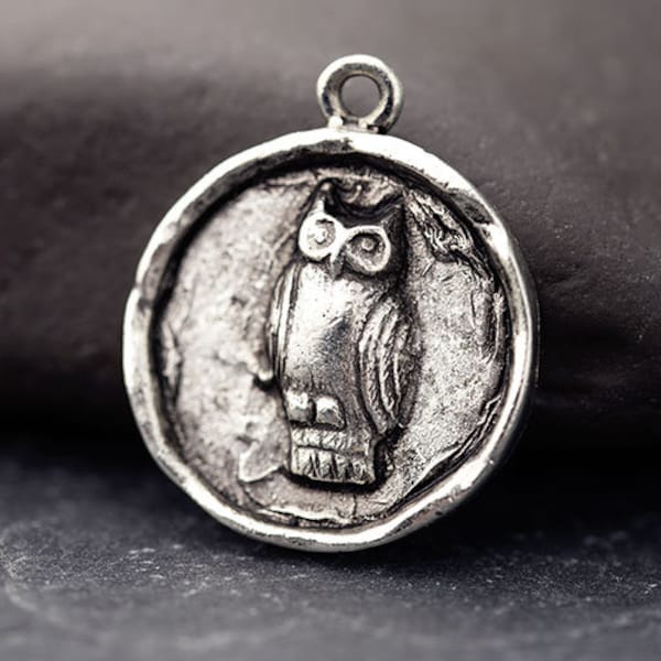 Silver Owl Charm, Antique Silver Owl Pendant, Wisdom Pendant, Made in the USA, 20mm – BN3