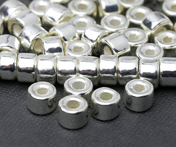 6x4mm Silver Short Tube Beads, Mini Tube Spacers, 2mm Large Hole, Silver Barrel Beads, Fine Silver Plated, Mykonos Metalized Ceramic – MK246