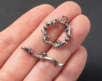 Fecho de alternância floral prateado, fecho de alternância com frutos silvestres e folhas, prata antiga, fabricado nos EUA