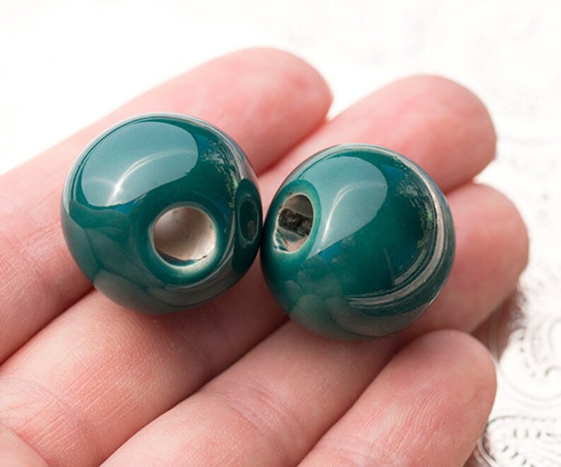20mm Large Teal Green Ball Large Hole Glazed Beads Enamel Etsy
