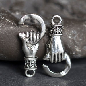 Hand Holding Ring Toggle Clasp, Gold Hand Clasp, Hook & Eye Toggle Clasp, Fleur De Lis Clasp, Two Hands Clasp, Antique Silver, Made in USA