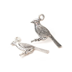 Small Silver Cardinal Bird Charm, Love, Truthfulness, Good Fortune Symbol Pendant, Antique Silver, Made in USA, 20mm
