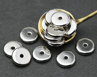 8mm White Bronze Washer Beads, Heishi Round Spacers, Tarnish Resistant Heishi Disk Beads, TierraCast Heishi Disc, Made in the USA – TB47WB