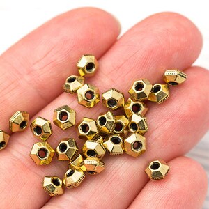 5mm Gold Heishi Beads, Faceted Heishi Beads, TierraCast Heishi Spacers, Small Hexagon Beads, Antique Gold Spacer Beads, Made in USA image 4