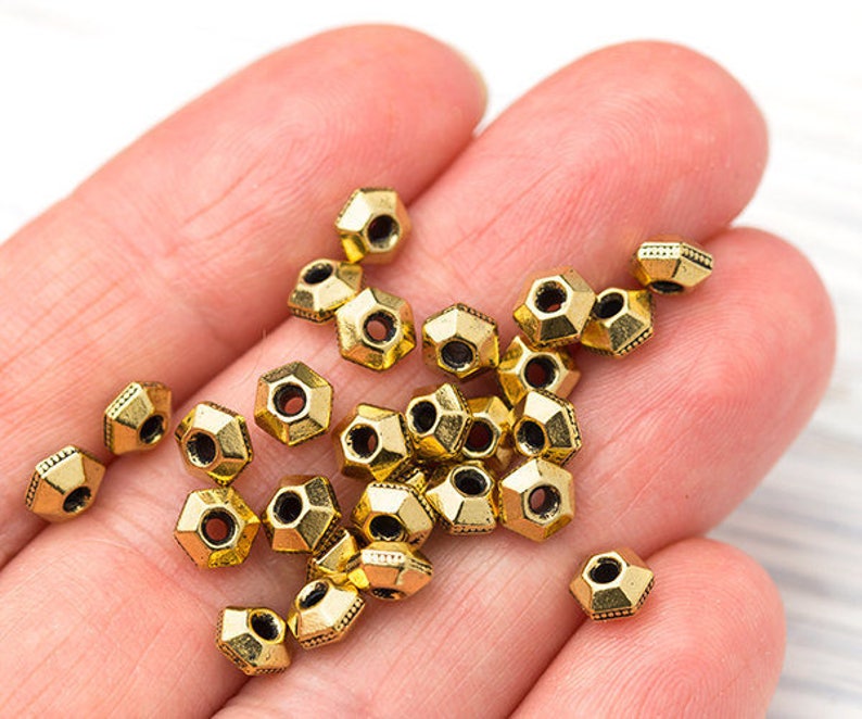 Antique Gold Spacer Beads Made in USA \u2013 TB3 TierraCast Heishi Spacers Small Hexagon Beads 5mm Gold Heishi Beads Faceted Heishi Beads