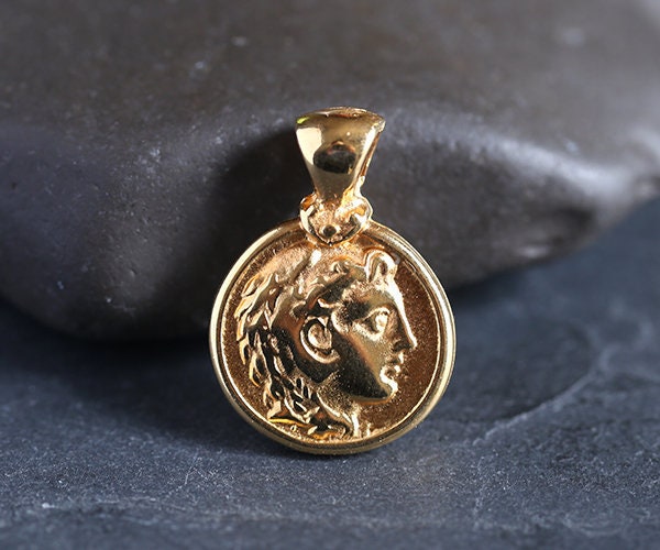 Alexander the Great Gold Coin Pendant Alexander the Great Pendant With Bail 24K Gold Plated Made in Greece 20x28 Mm GP22 Etsy Israel