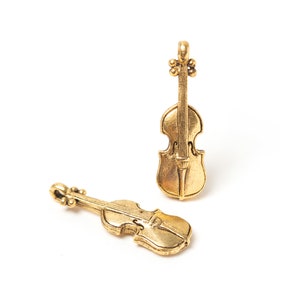 Gold Violin Pendant, Musical Instrument Charm, Antique Gold Musician Pendant, Highly Detailed Fiddle Instrument Pendant, Made in USA, 25mm