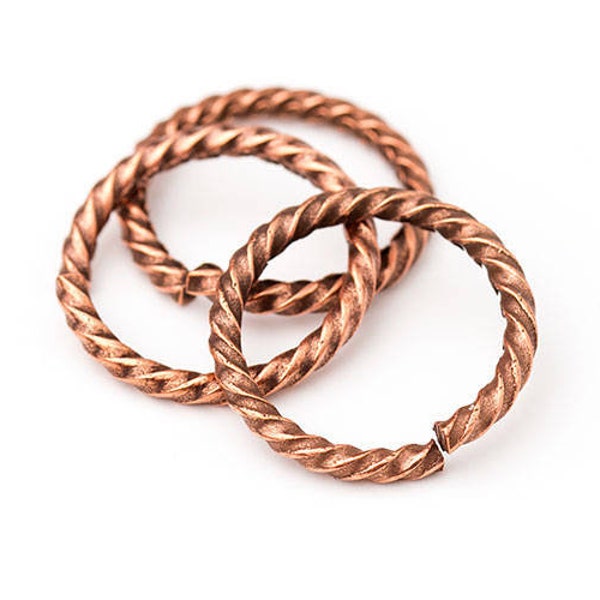 17mm Large Copper Plated Steel Twisted Rope Jump Rings, Antique Copper Grande Rope Jumprings, Open Jump Rings, Very Durable, Made in USA