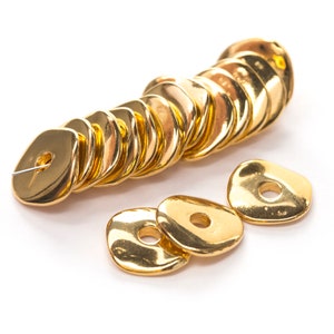 14 mm 24K Gold gewellte Scheiben, Nugget-Perlen, Cornflake Scheiben Spacer, Gold Chip Beads, Großes Loch, Made in Europe
