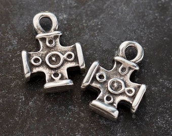 Small Silver Cross Charms, Tiny Cross Charms, Antique Silver Cross, Christian Charms, Mykonos Greek Metal Casting, 12x17mm, MK52AS