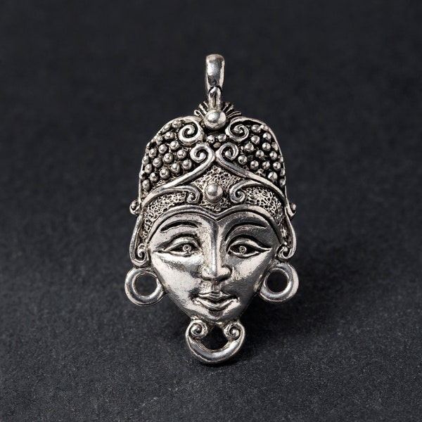 Göttin Face Connector, Silber indische Göttin, spirituell, antike Kultur, Antik Silber, hergestellt in den USA, 28x16mm