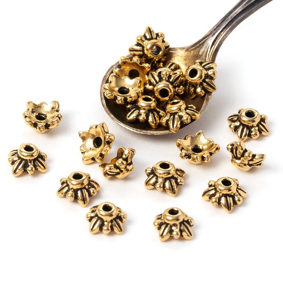 5mm Antique Gold Leaves Bead Caps Small 