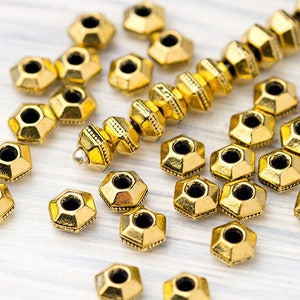 5mm Gold Heishi Beads, Faceted Heishi Beads, TierraCast Heishi Spacers, Small Hexagon Beads, Antique Gold Spacer Beads, Made in USA image 3