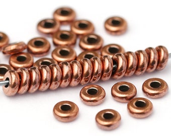 4mm Antique Copper Disk Beads, Copper Heishi Beads, Small Copper Spacers, TierraCast Washer Beads, 4mm Flat Round Heishi Beads