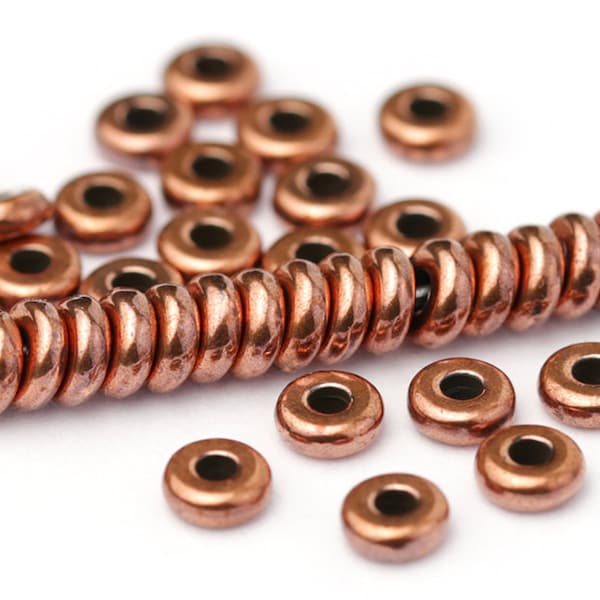 4mm Antique Copper Disk Beads, Copper Heishi Beads, Small Copper Spacers, TierraCast Washer Beads, 4mm Flat Round Heishi Beads