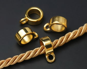 5mm Cord Gold Charm Holder, Small Gold Slider Bail, Loop Bail, Charm Bracelet Adapter, Fits 5mm Cords, 24K Gold Plated, Made in Europe