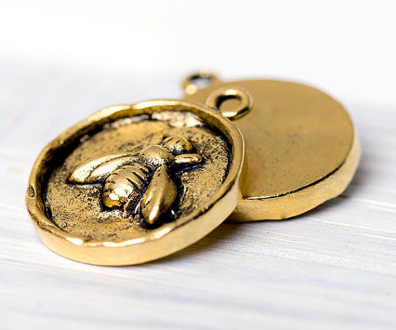 Gold Honey Bee Charm Gold Round Bee Pendant Garden Charm | Etsy