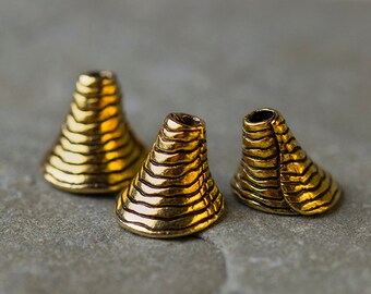 8mm Gold Funnel Bead Caps, Small Cone Bead Caps, Antique Gold Tassel Caps, Cônes, Made in USA, 9x8mm - AB10