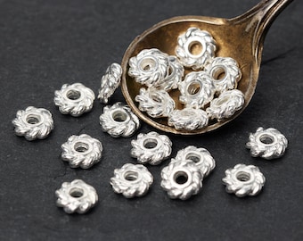4mm Silver Heishi Beads, Twisted Heishi Beads, TierraCast Bright Silver Spacers, Tiny Silver Beads, Made in the USA