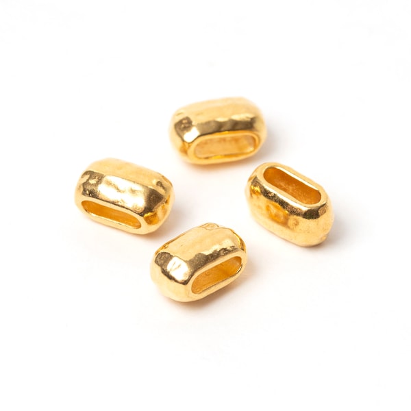 Gold Hammertone Barrel Beads, Hammered Slider Beads, Bright Gold Crimp Beads, TierraCast, 6x2mmID, Made in the USA