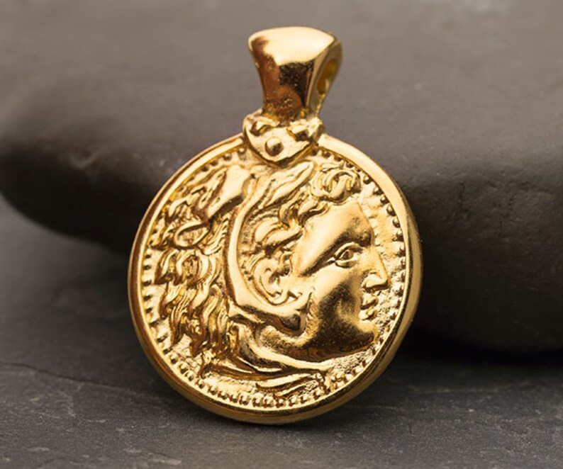 Alexander The Great Pendant with Bail GP24 Gold Plated Alexander The Great Gold Coin Pendant 25x35 mm Made in Greece 1 pc