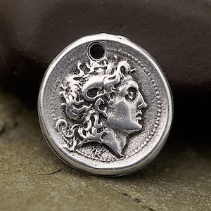 Alexander The Great Silver Coin, Alexander The Great Pendant, Replica Silver Coin Charm, Antique Silver, Made in Europe, 21 mm
