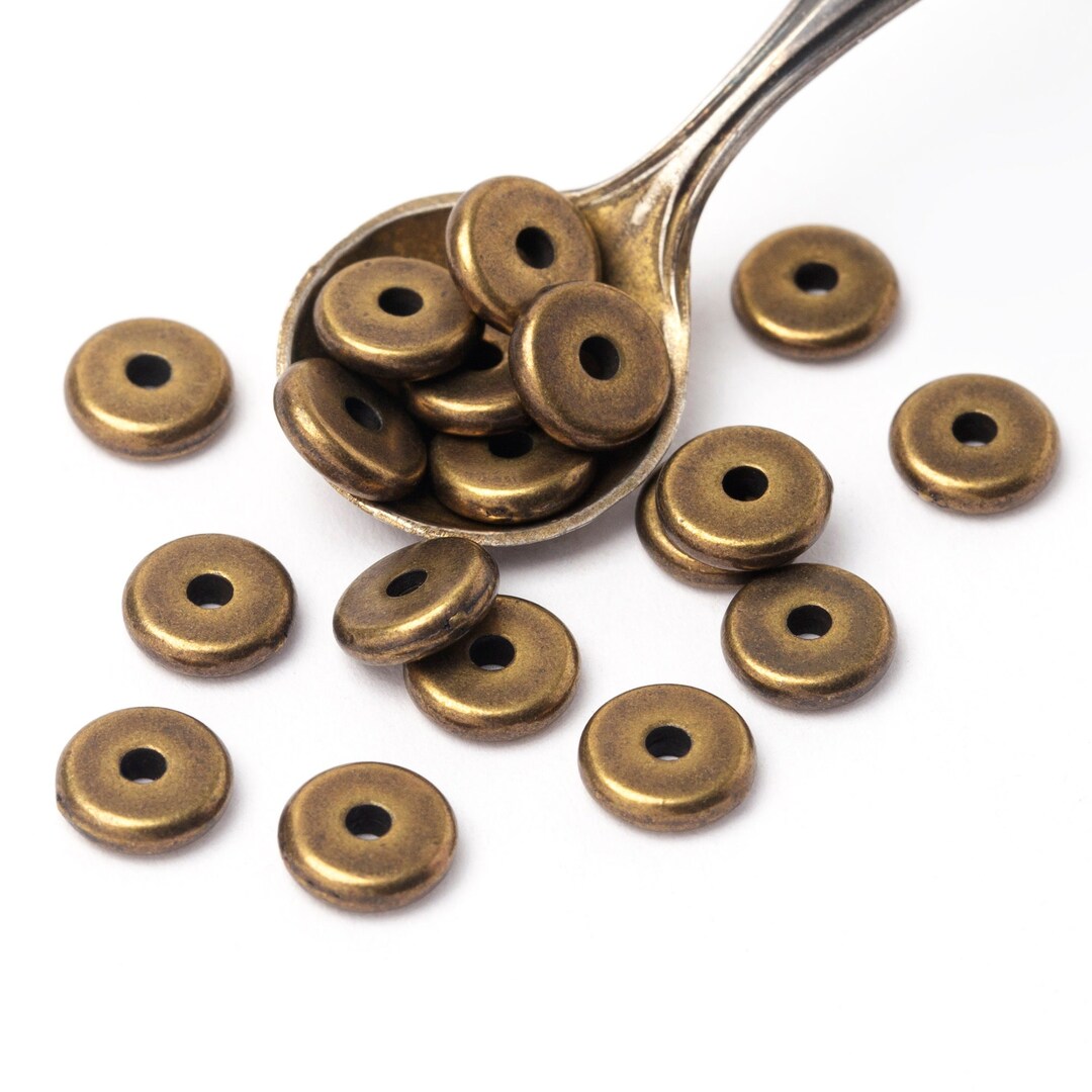 6mm Bronze Flat Washers, Heishi Round Spacers, Antique Bronze Heishi