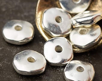7mm Silver Heishi Beads, Heishi Spacers, Nugget Beads, TierraCast Tarnish Resistant Silver Spacer Beads, Made in Europe