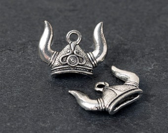 Viking Helmet Charm, Silver Viking Hat Charm, Nordic Warrior Charm, Horned Helmet, Ragnar Helmet, Made in the USA, 16mm