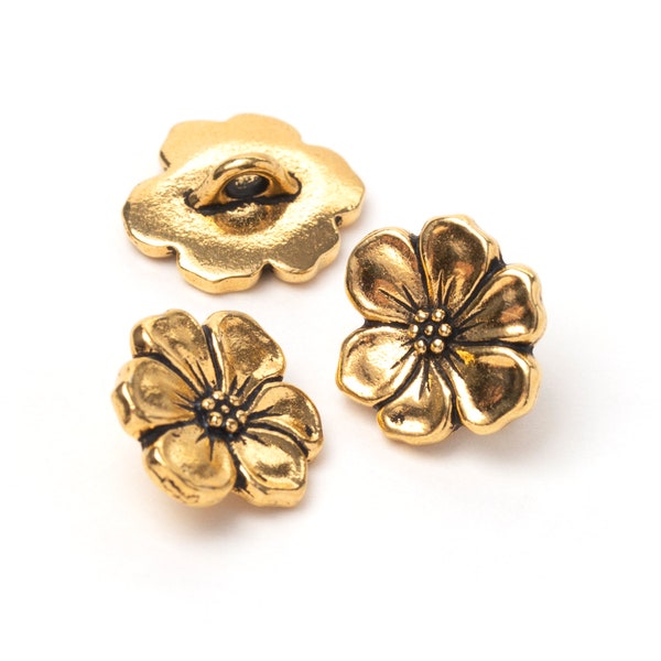 Gold Apple Blossom Button, TierraCast Antique Gold Flower Buttons, Floral, Garden, Nature Beauty Buttons, 16mm, Made in USA