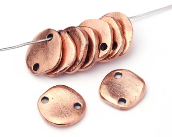 Connecteur à deux trous en cuivre antique de 15 mm, lien de disque rond ondulé, connecteur Cornflake, fabriqué en Europe